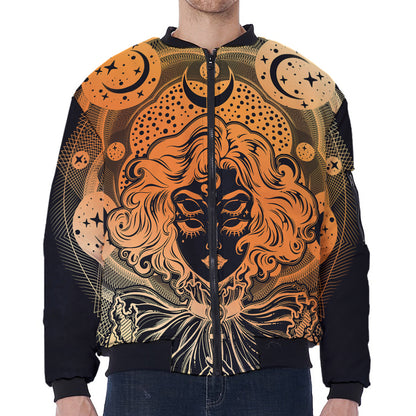 Wiccan Girl And Magical Moon Print Zip Sleeve Bomber Jacket