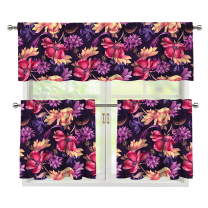Wild Flower Print 3 Piece Kitchen Curtains