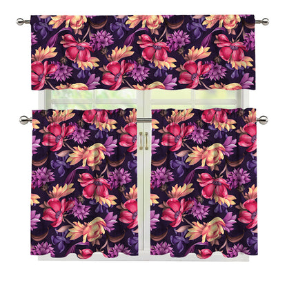 Wild Flower Print 3 Piece Kitchen Curtains