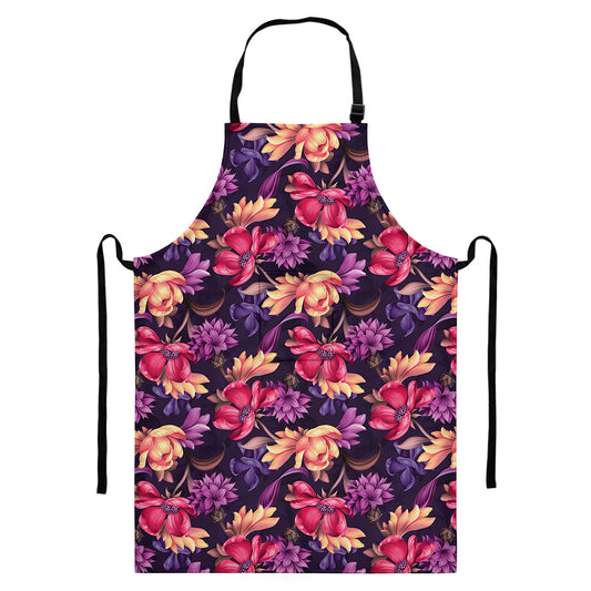 Wild Flower Print Bib Apron With Pocket