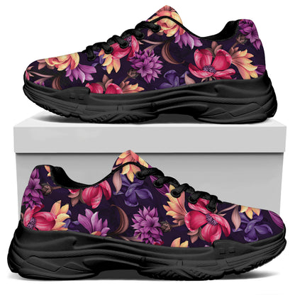 Wild Flower Print Black Chunky Shoes
