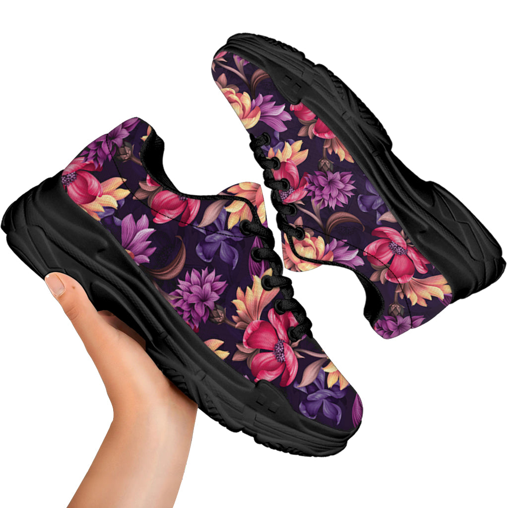 Wild Flower Print Black Chunky Shoes