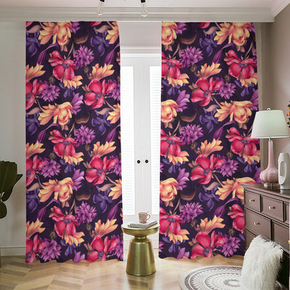 Wild Flower Print Blackout Pencil Pleat Curtains