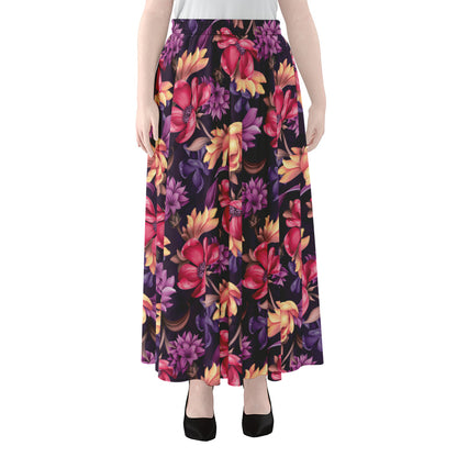 Wild Flower Print Chiffon Maxi Skirt
