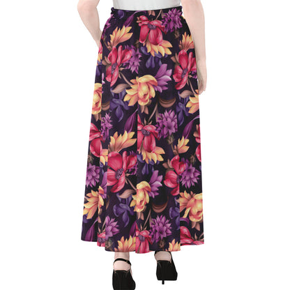 Wild Flower Print Chiffon Maxi Skirt