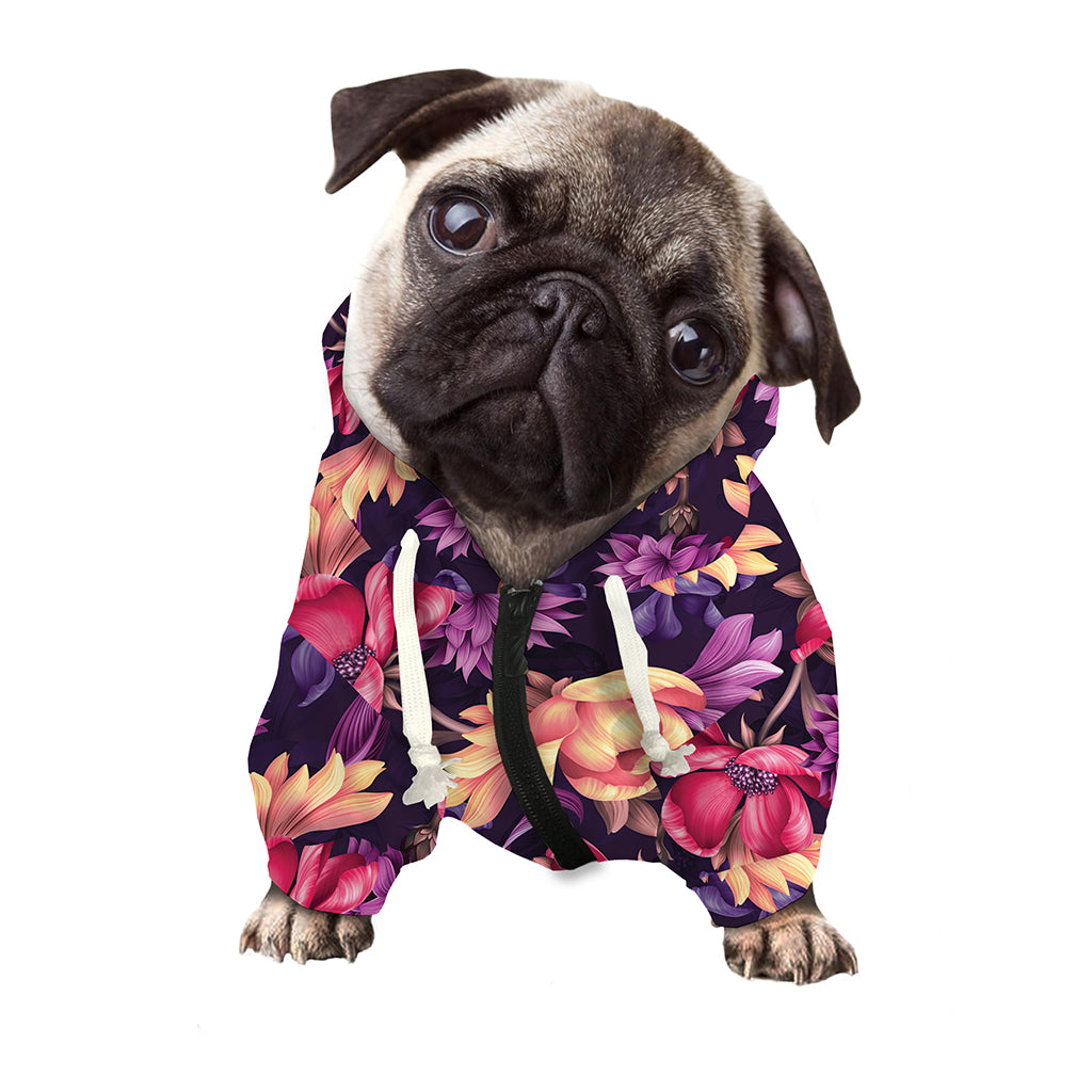 Wild Flower Print Dog Zip Up Hoodie