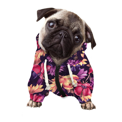 Wild Flower Print Dog Zip Up Hoodie