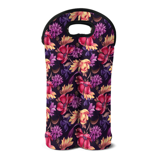 Wild Flower Print Double Neoprene Wine Tote