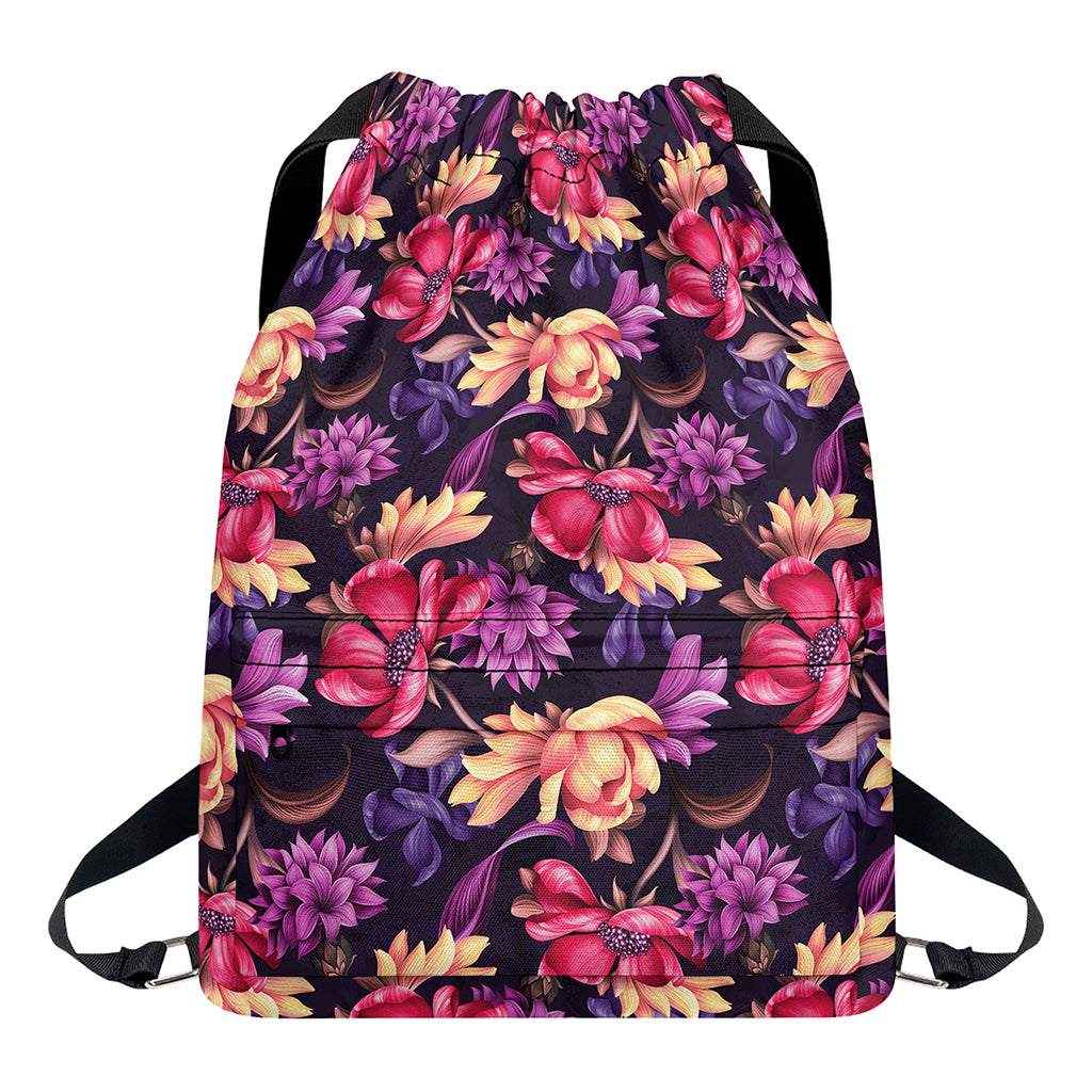 Wild Flower Print Drawstring Backpack
