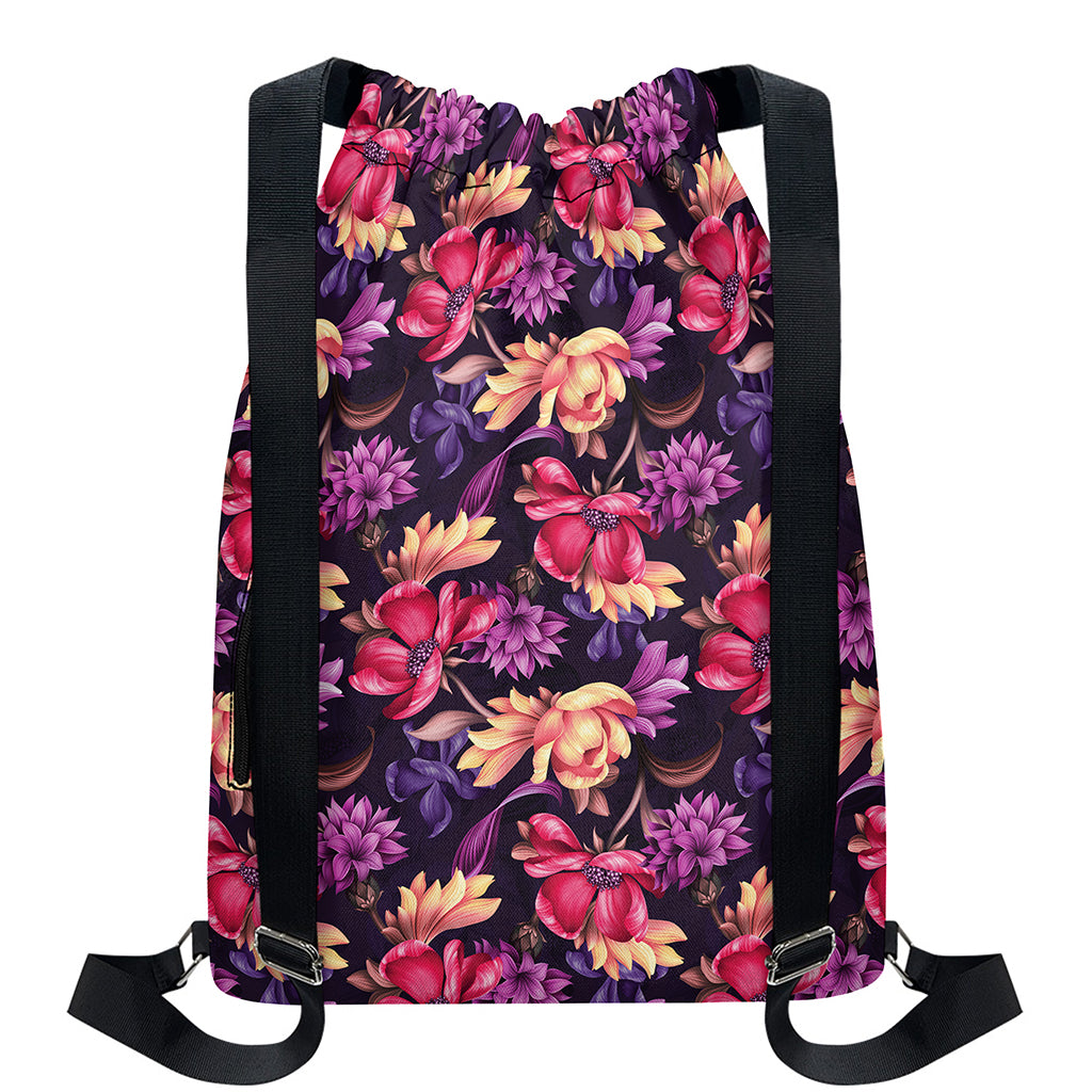 Wild Flower Print Drawstring Backpack
