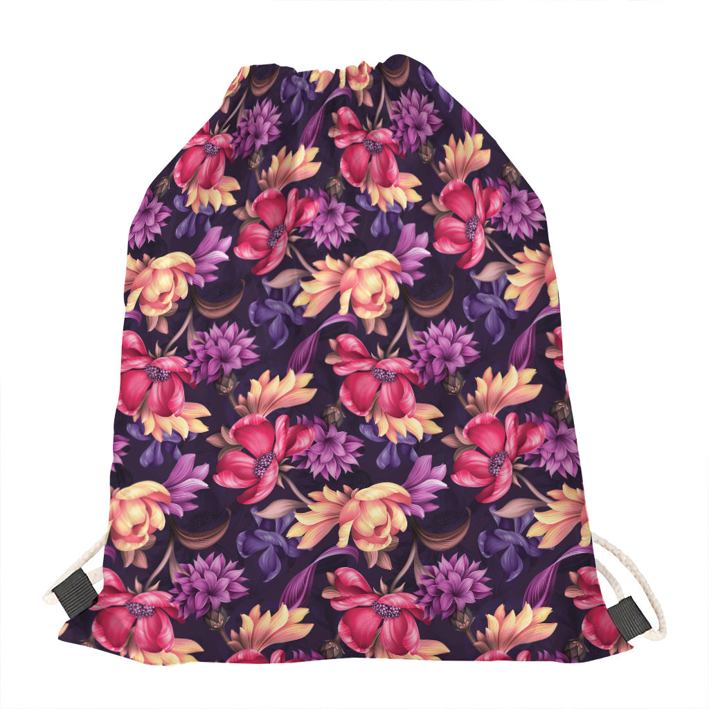 Wild Flower Print Drawstring Bag