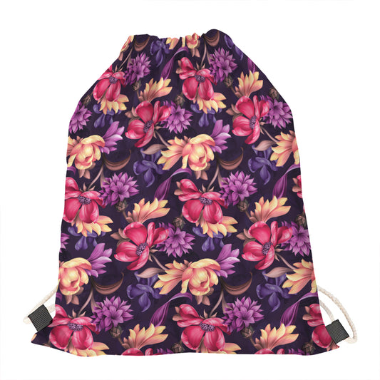 Wild Flower Print Drawstring Bag