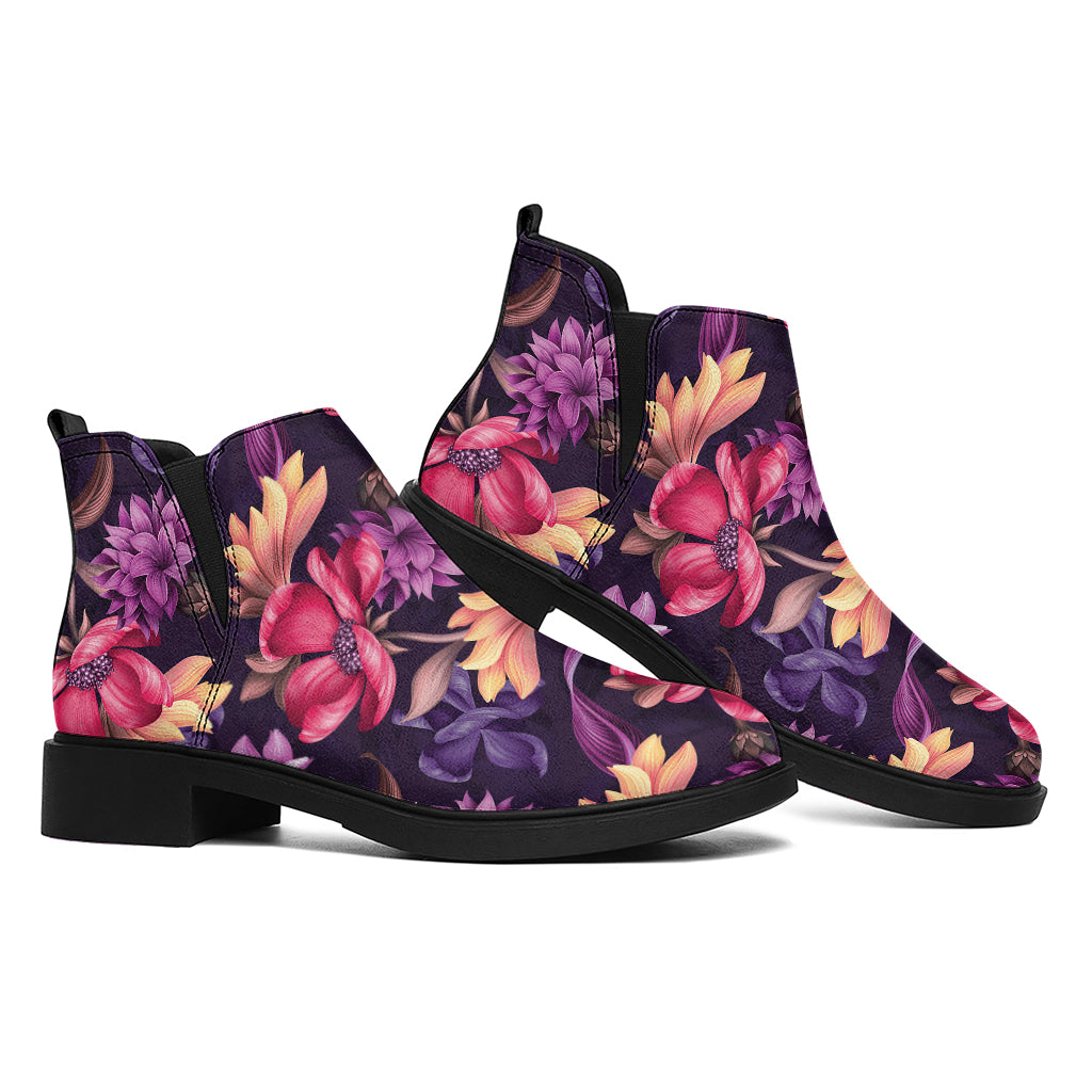 Wild Flower Print Flat Ankle Boots