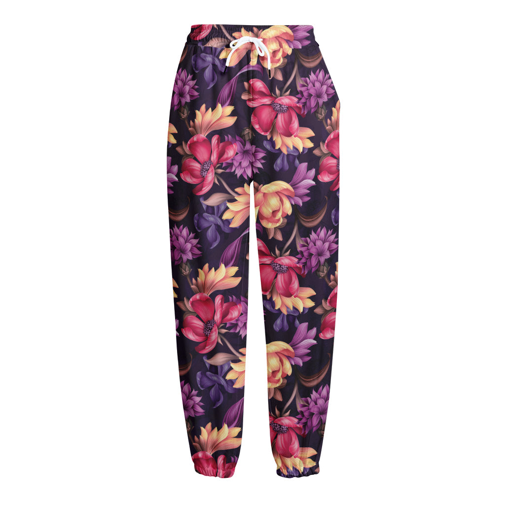 Wild Flower Print Fleece Lined Knit Pants