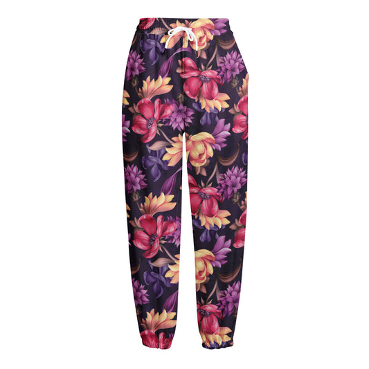 Wild Flower Print Fleece Lined Knit Pants