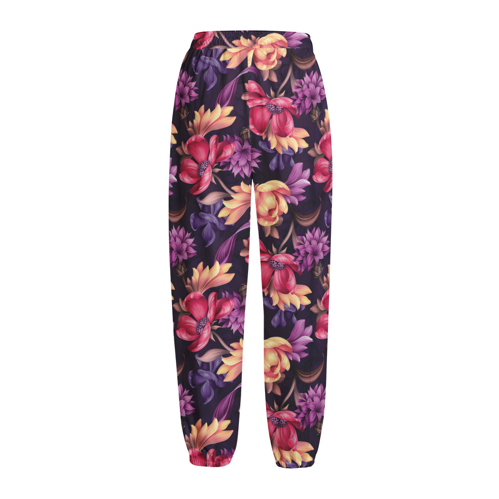 Wild Flower Print Fleece Lined Knit Pants