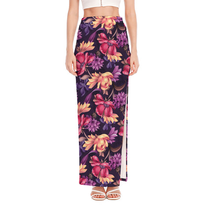 Wild Flower Print High Slit Maxi Skirt