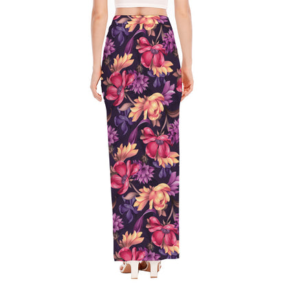 Wild Flower Print High Slit Maxi Skirt