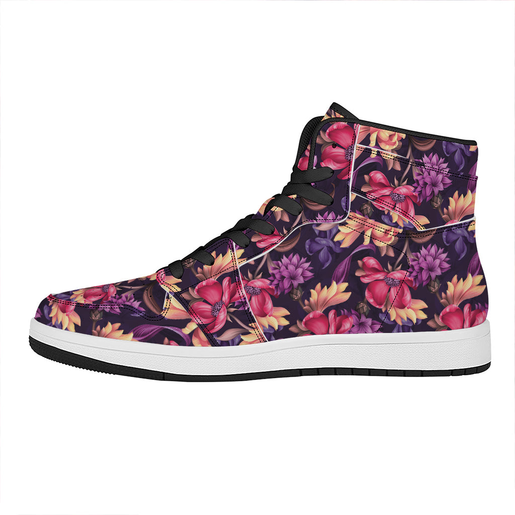 Wild Flower Print High Top Leather Sneakers