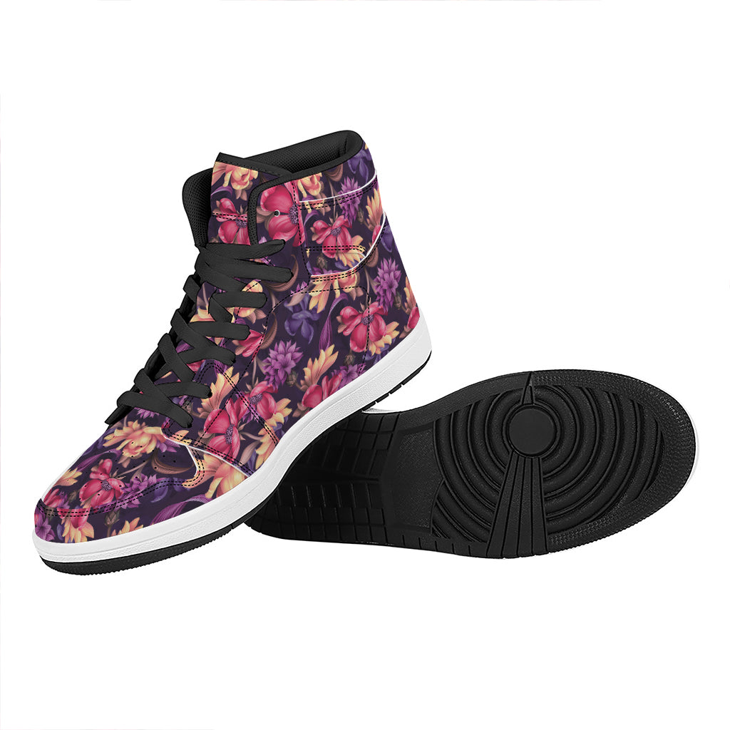 Wild Flower Print High Top Leather Sneakers