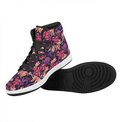 Wild Flower Print High Top Leather Sneakers