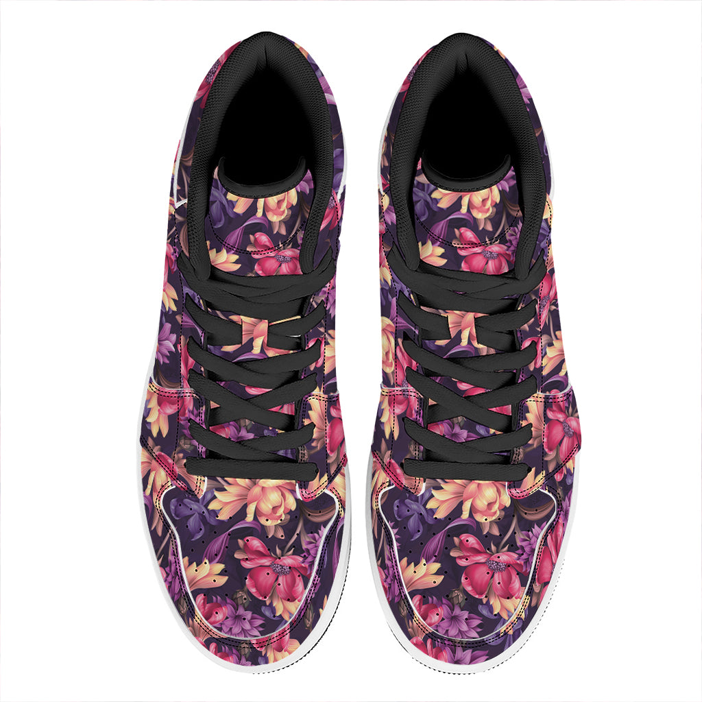 Wild Flower Print High Top Leather Sneakers