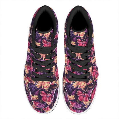 Wild Flower Print High Top Leather Sneakers