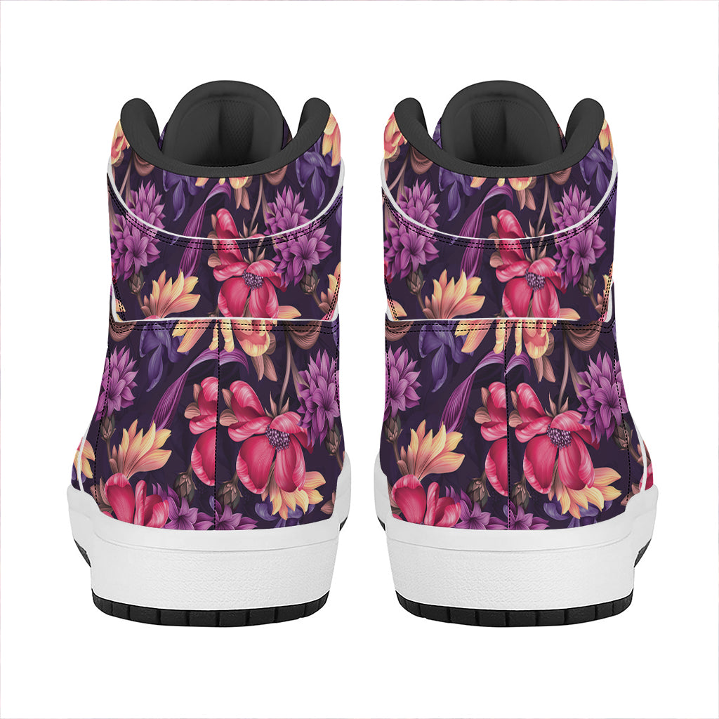 Wild Flower Print High Top Leather Sneakers