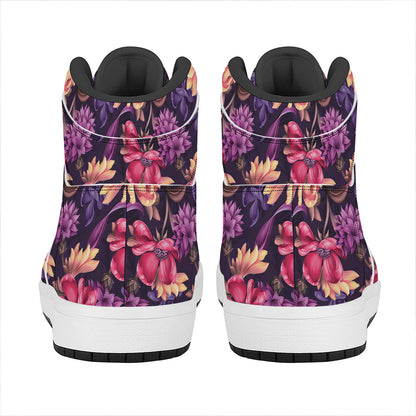 Wild Flower Print High Top Leather Sneakers