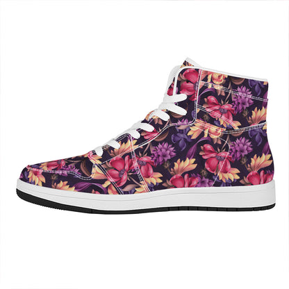 Wild Flower Print High Top Leather Sneakers