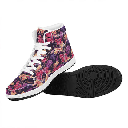 Wild Flower Print High Top Leather Sneakers