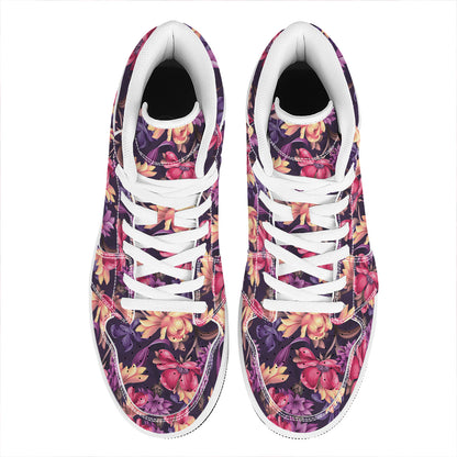 Wild Flower Print High Top Leather Sneakers