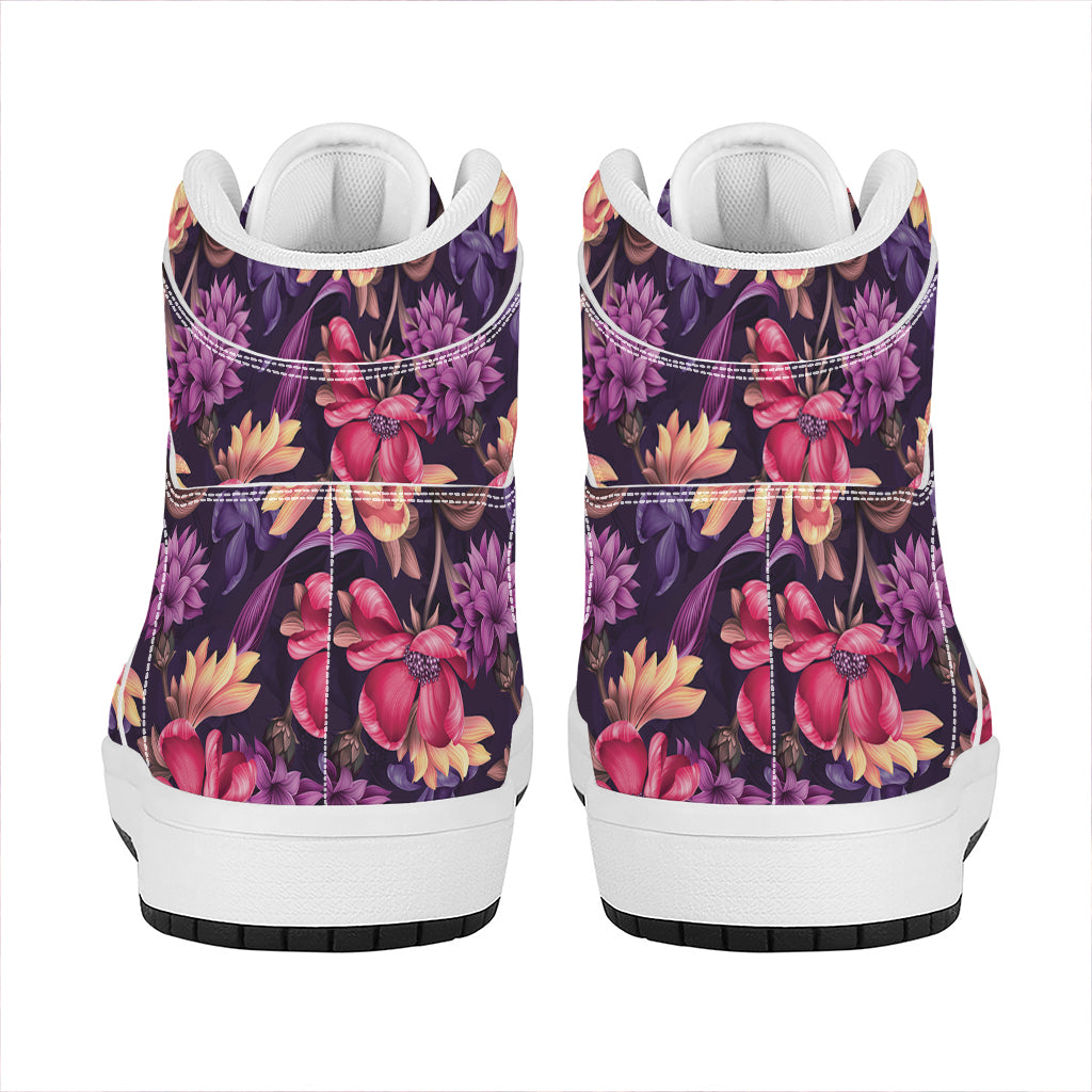 Wild Flower Print High Top Leather Sneakers