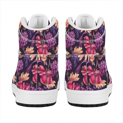 Wild Flower Print High Top Leather Sneakers