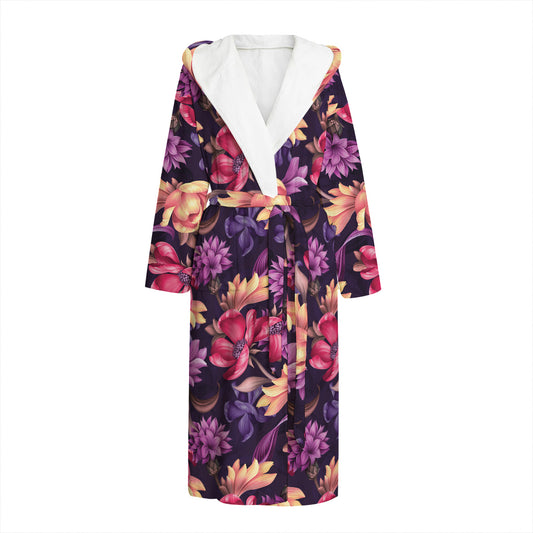 Wild Flower Print Hooded Bathrobe