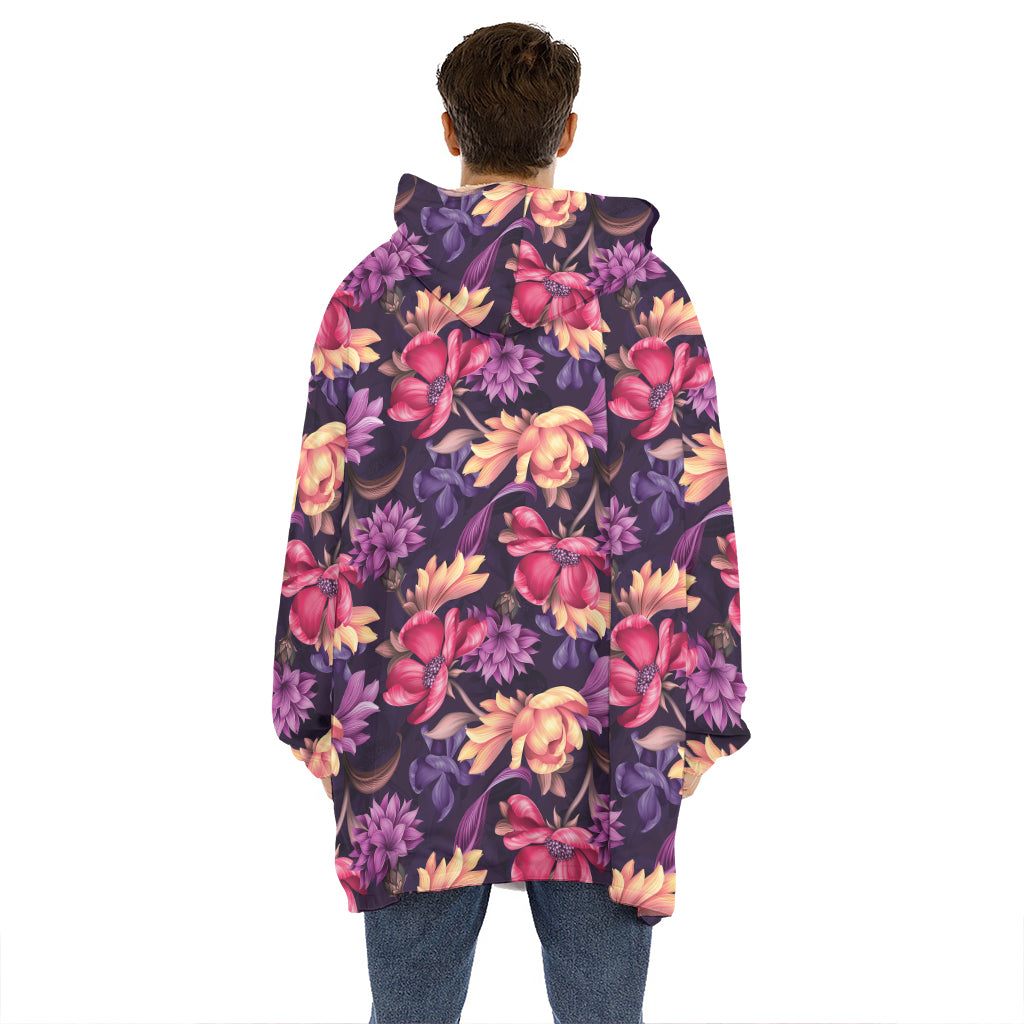 Wild Flower Print Hoodie Blanket