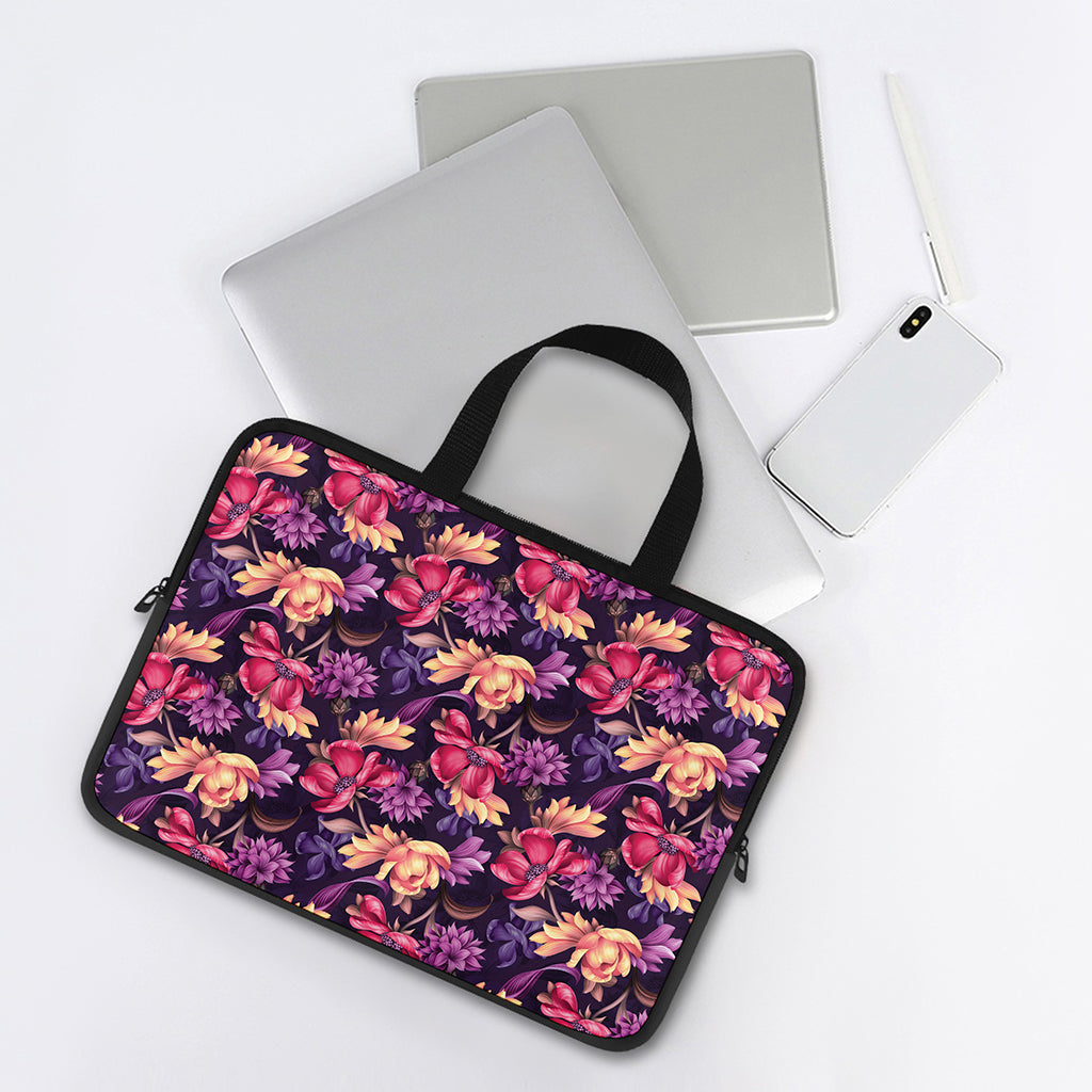 Wild Flower Print Laptop Sleeve With Handle