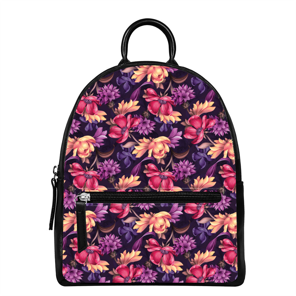 Wild Flower Print Leather Backpack