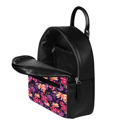 Wild Flower Print Leather Backpack