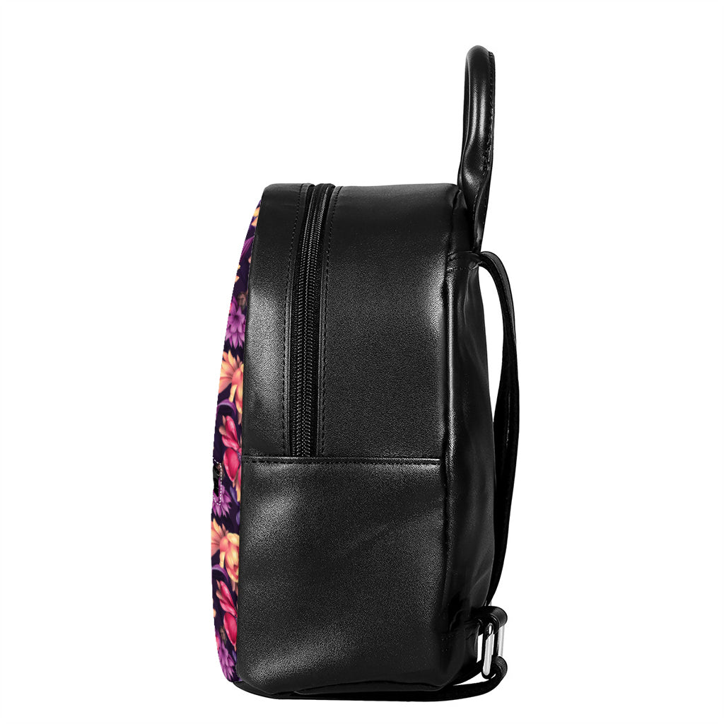 Wild Flower Print Leather Backpack