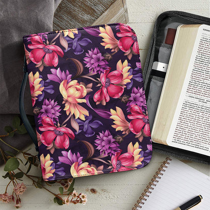 Wild Flower Print Leather Bible Cover