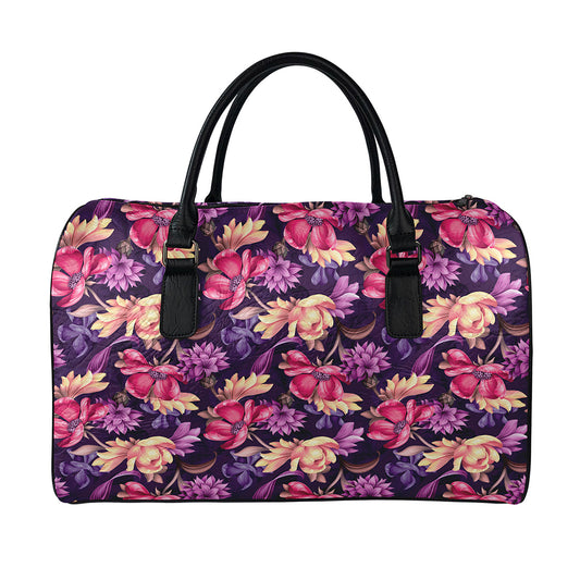 Wild Flower Print Leather Duffle Bag