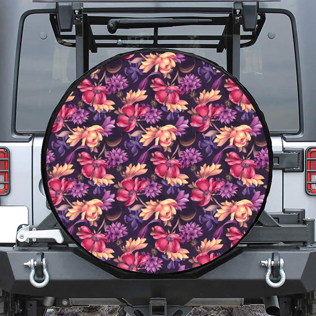 Wild Flower Print Leather Spare Tire Cover