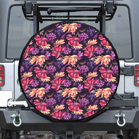 Wild Flower Print Leather Spare Tire Cover