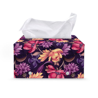Wild Flower Print Leather Tissue Box Cover