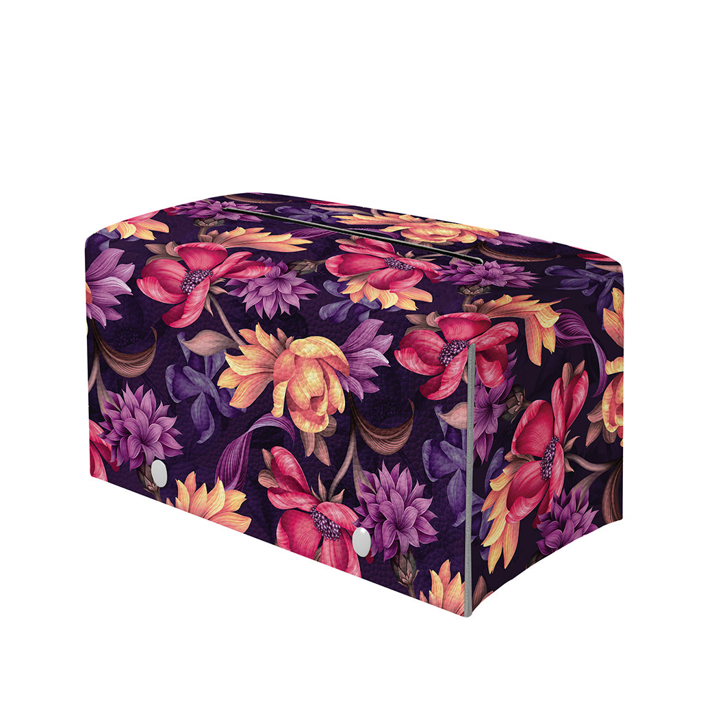 Wild Flower Print Leather Tissue Box Cover