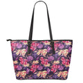 Wild Flower Print Leather Tote Bag With Zipper