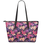Wild Flower Print Leather Tote Bag