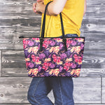 Wild Flower Print Leather Tote Bag