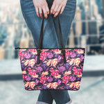 Wild Flower Print Leather Tote Bag